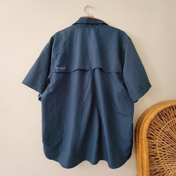 Eddie Bauer Dark Teal Short Sleeve Button Down Shirt XXL Vented Fishing - Picture 8 of 9
